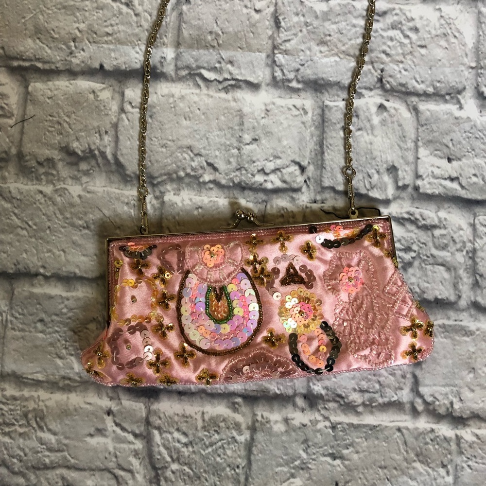 Pink Embroidered Clutch